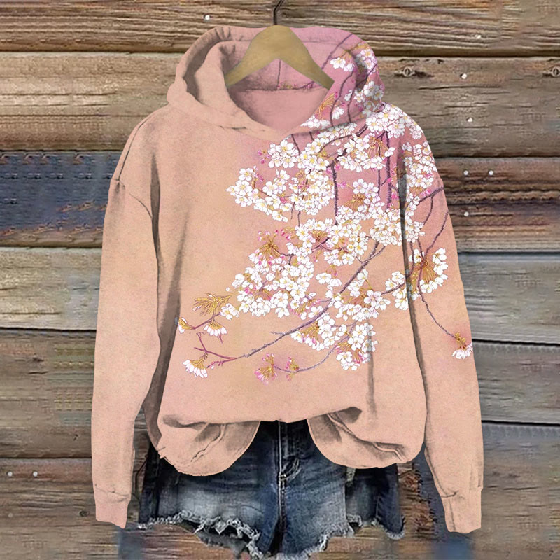 Watercolor Floral  Print Long Sleeve Hoodie - Pink - US44-46(8XL) - image 1