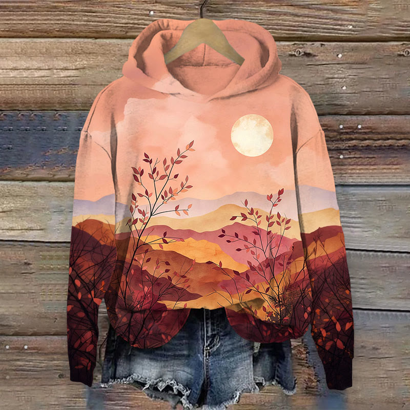 Fall Leaves Print Long Sleeve Hoodie - Orange - US44-46(8XL) - image 1