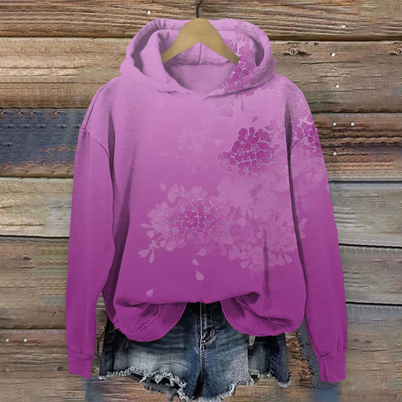 Watercolor Floral Print Long Sleeve Hoodie - Purple - US44-46(8XL) - image 1