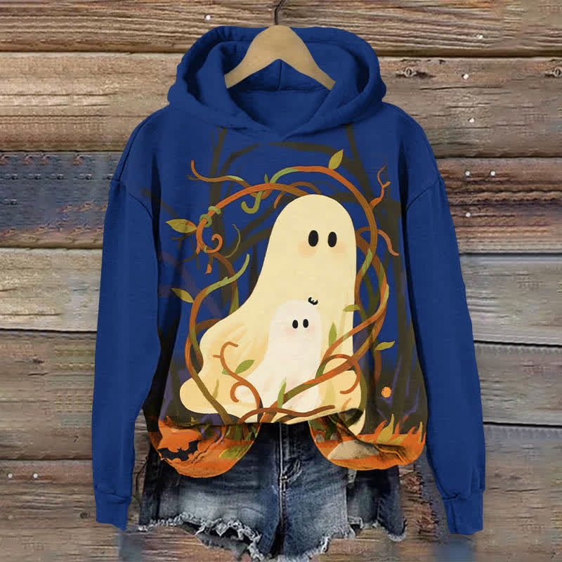 Halloween Creative Mother And Child Ghost Print Long Sleeve Hoodie - Blue - US44-46(8XL) - image 1