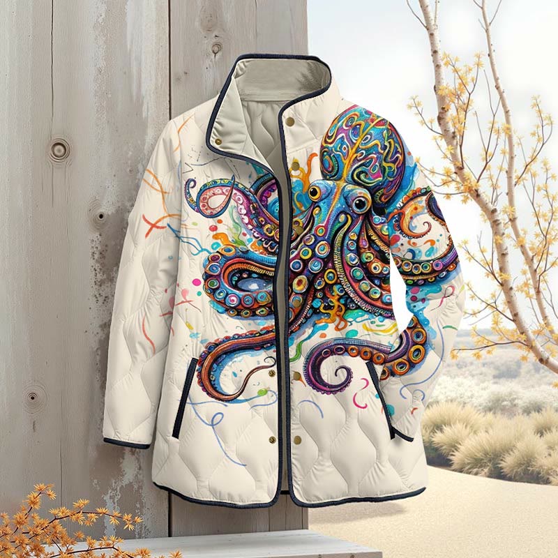 Vintage Rainbow Octopus Art Print Outerwear Jackets - Apricot - 4XL - image 1