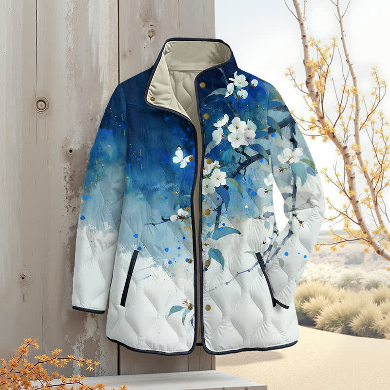Japanese Ink Splash Sakura Art Print outerwear jackets - Blue - 4XL - image 1