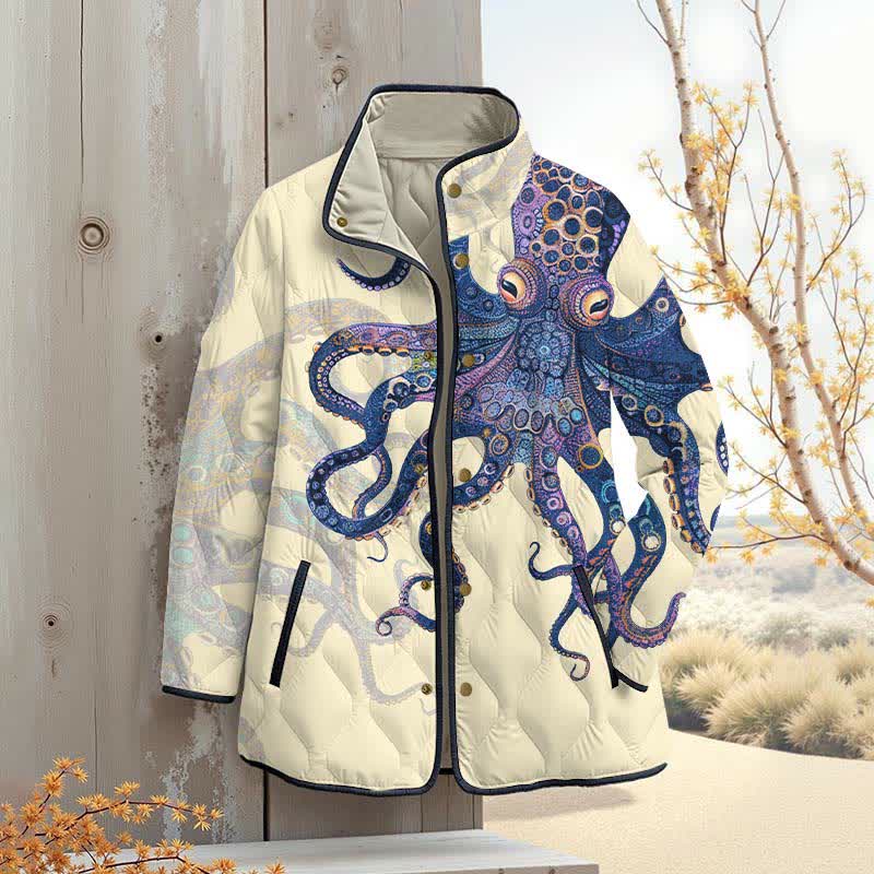 Unique Exquisite Octopus Pattern Art Print Outerwear Jackets - Beige - 4XL - image 1