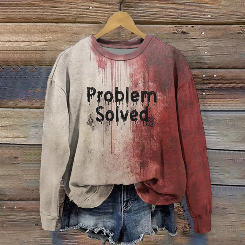Bloody Problem Solved Halloween Print Long Sleeve Sweatshirt - Red - 5XL - image 1