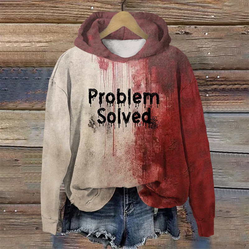 Bloody Problem Solved Halloween Print Long Sleeve Hoodie - Red - US44-46(8XL) - image 1