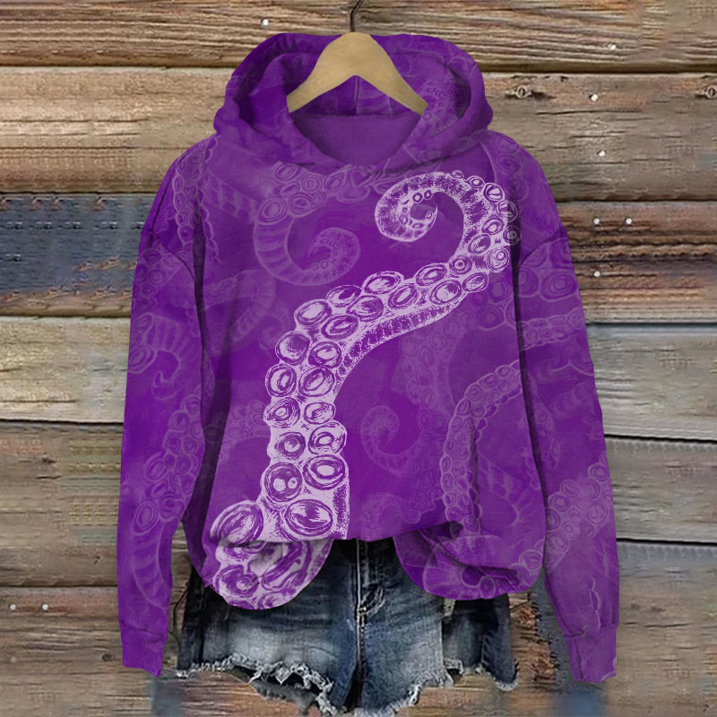 Octopus Print Long Sleeve Hoodie - Purple - US44-46(8XL) - image 1