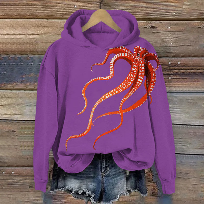 Octopus Print Long Sleeve Hoodie - Purple - US44-46(8XL) - image 1