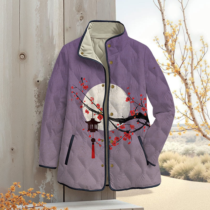 Japanese Sun & Lantern On Plum Blossom Art Print Outerwear Jackets - Purple - 4XL - image 1