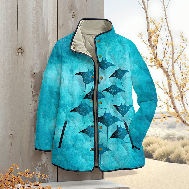 Vintage Manta Ray Art Print Outerwear Jackets - Blue - 4XL - image 1