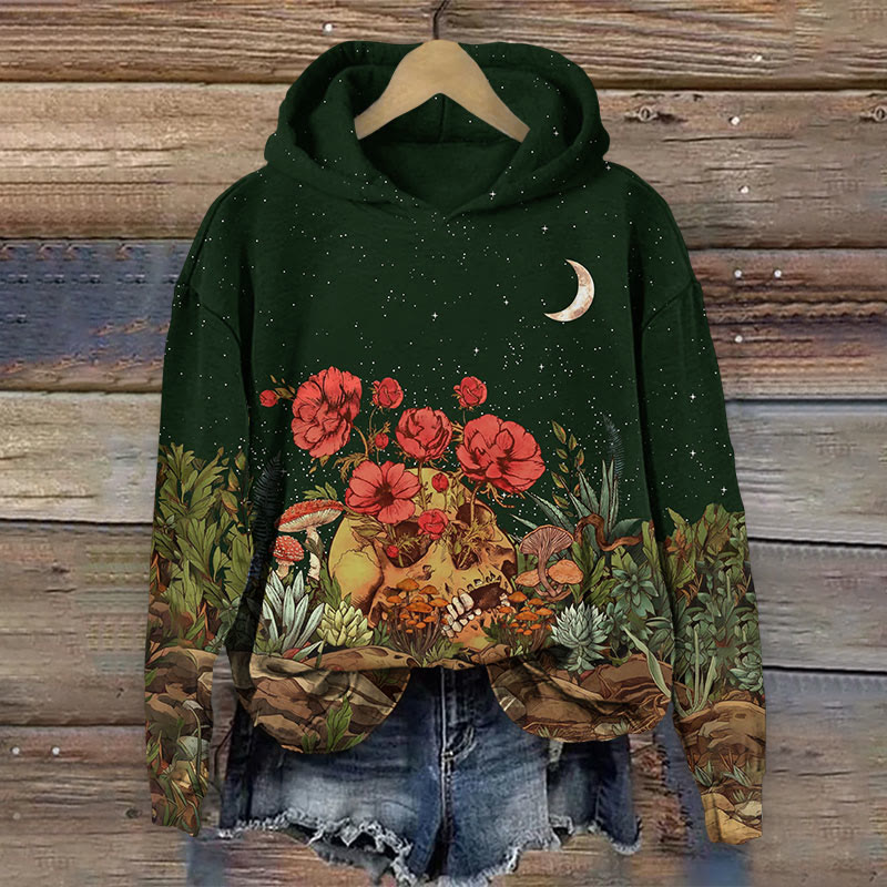 Halloween Skeleton With Flower Print Long Sleeve Hoodie - Green - US44-46(8XL) - image 1