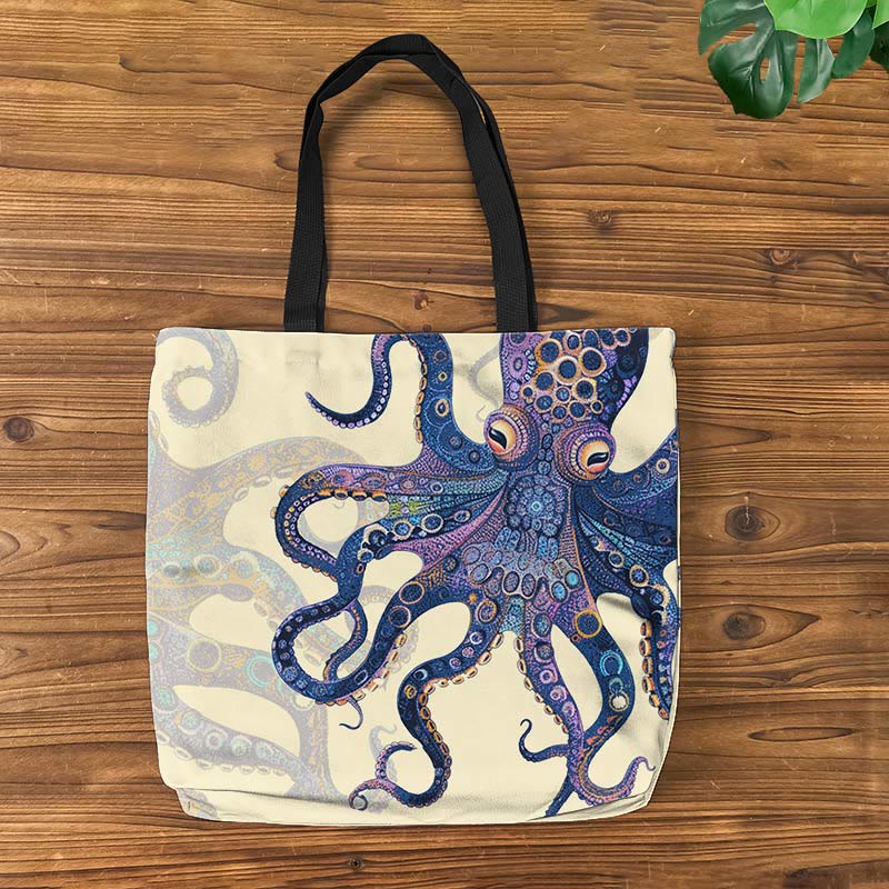 Unique Exquisite Octopus Pattern Art Print Bag - Apricot - one size - image 1