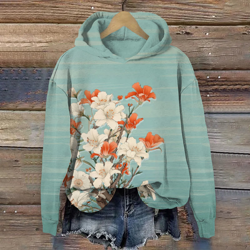 Flower Print Long Sleeve Hoodie - Green - US44-46(8XL) - image 1