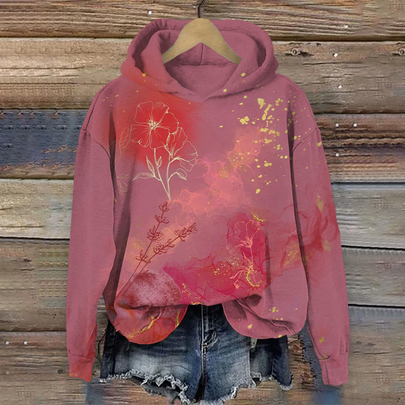Gradient Dye Flower Print Long Sleeve Hoodie - Rose - US44-46(8XL) - image 1