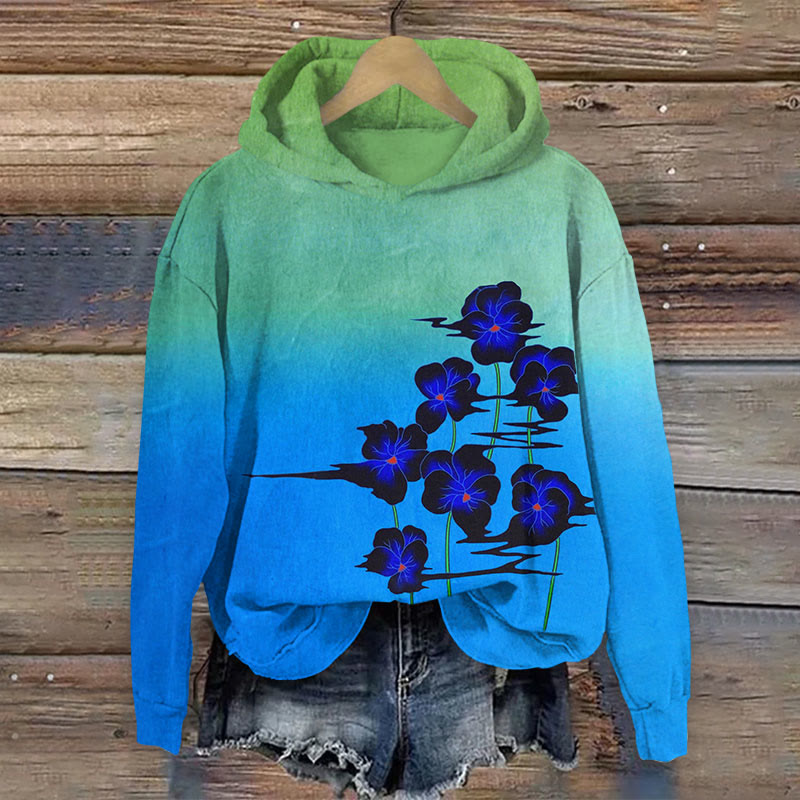Colorblock Flower Print Long Sleeve Hoodie - Multicolor - US44-46(8XL) - image 1