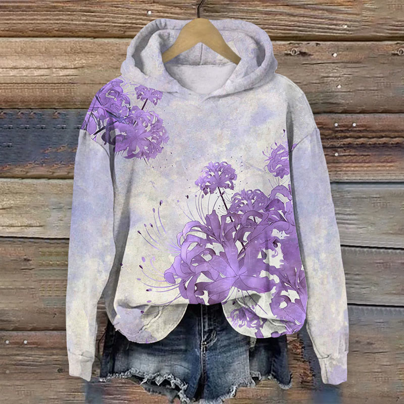 Flower Print Long Sleeve Hoodie - Purple - US44-46(8XL) - image 1