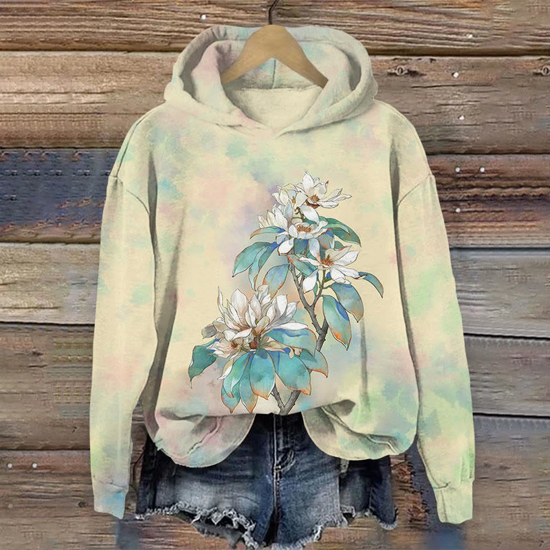  Gradient Dye Floral Print Long Sleeve Hoodie - Light Green - US44-46(8XL) - image 1