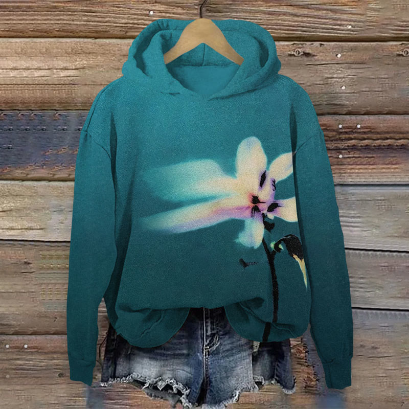  Art Flower Print Long Sleeve Hoodie - Dark Green - US44-46(8XL) - image 1