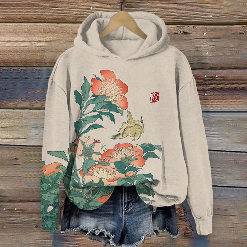 Flower Print Long Sleeve Hoodie - Apricot - US44-46(8XL) - image 2