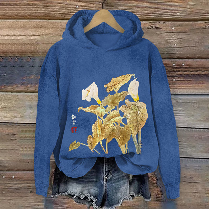 Floral Print Long Sleeve Hoodie - Blue - US44-46(8XL) - image 2