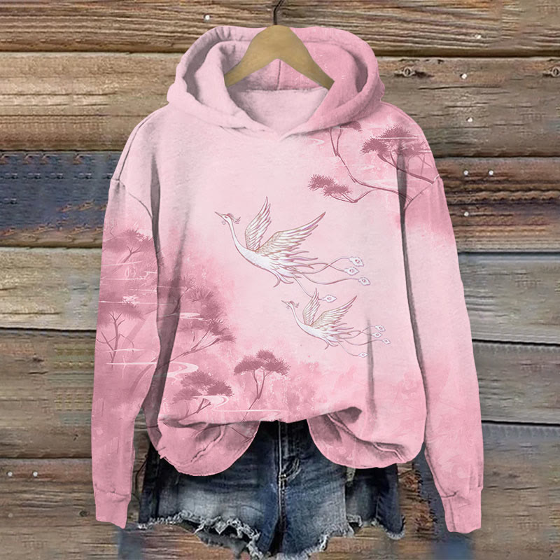 Phoenix Print Long Sleeve Hoodie - Pink - US44-46(8XL) - image 2