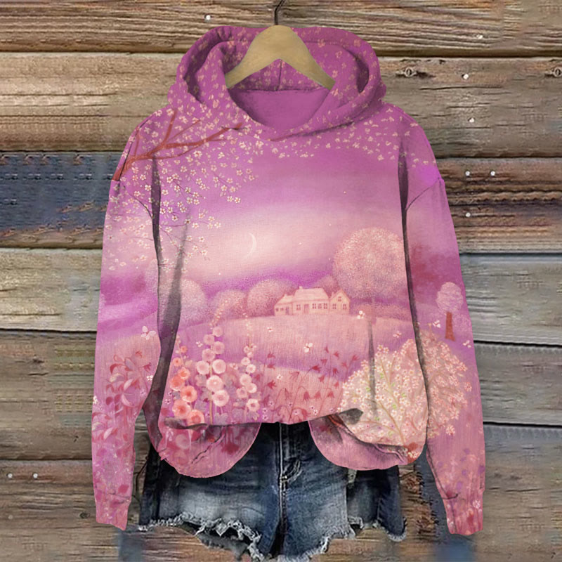 Watercolor Flower Print Long Sleeve Hoodie - Rose - US44-46(8XL) - image 1