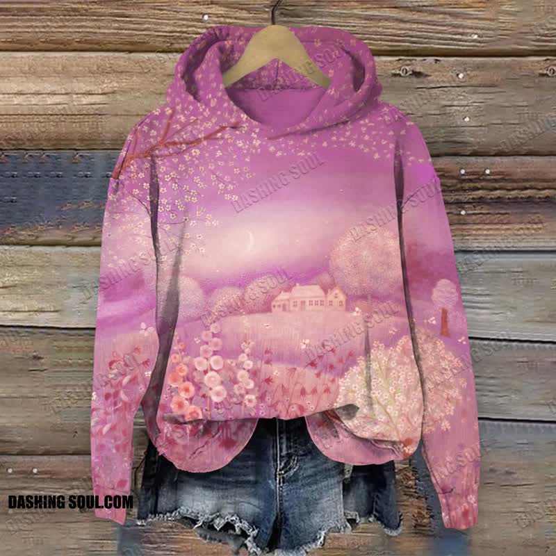 Watercolor Flower Print Long Sleeve Hoodie