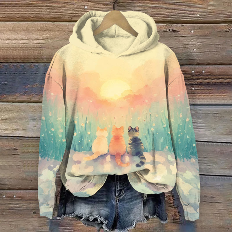 Cat & Floral  Print Long Sleeve Hoodie - Multicolor - US44-46(8XL) - image 1
