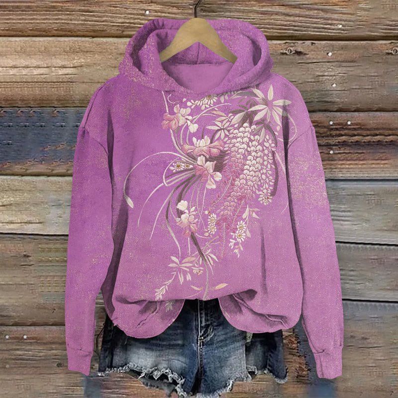 Floral  Print Long Sleeve Hoodie - Rose - US44-46(8XL) - image 2
