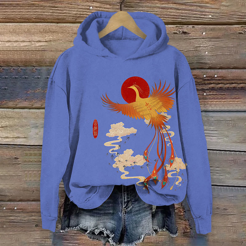 Phoenix Print Long Sleeve Hoodie - Purple - US44-46(8XL) - image 1