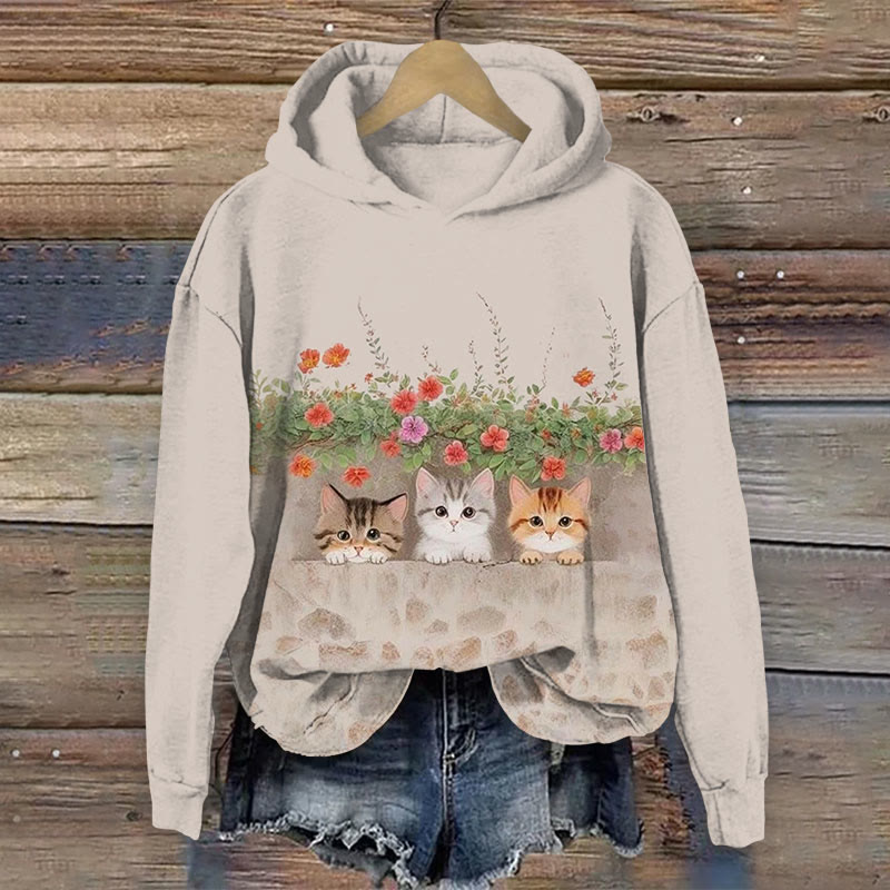 Cute Cat  Print Long Sleeve Hoodie - Apricot - US44-46(8XL) - image 1