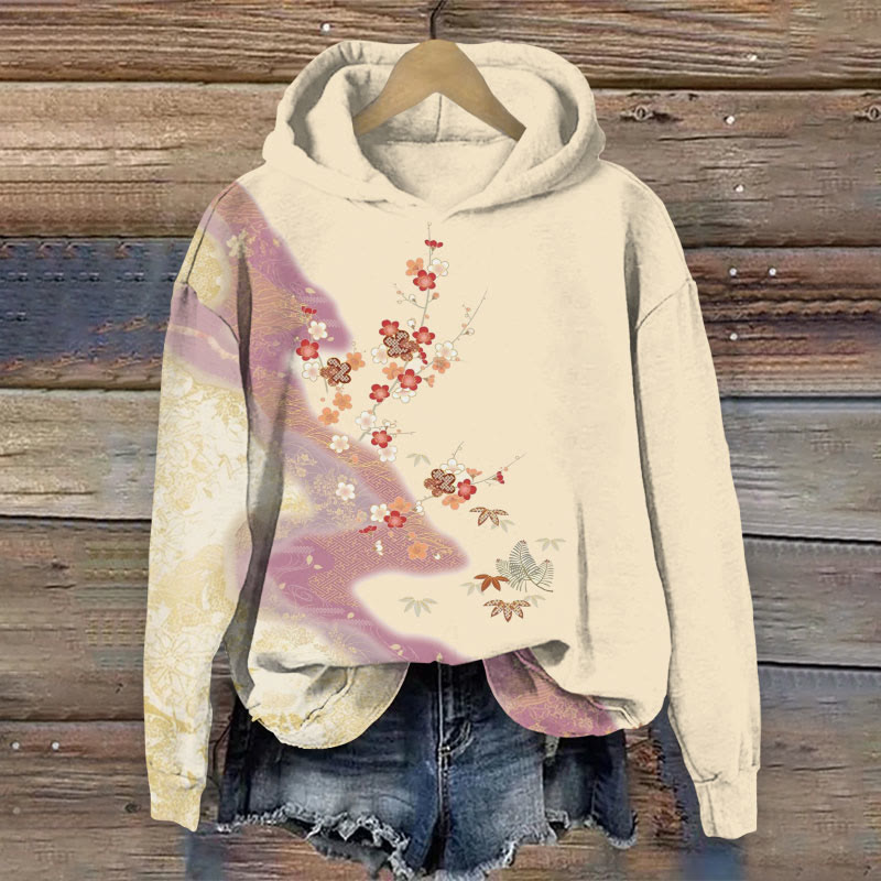 Floral Print Long Sleeve Hoodie - Apricot - US44-46(8XL) - image 1