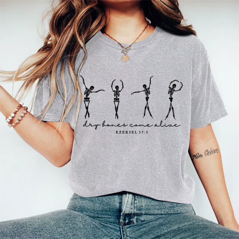 100% Cotton Women's Dancing Skeleton Man Halloween Art Print Casual T-shirt - Grey - 2XL - image 3