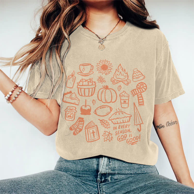 100% Cotton Women's In Every Season, God Is Good! Art Print Casual T-shirt - Apricot - 2XL - image 1