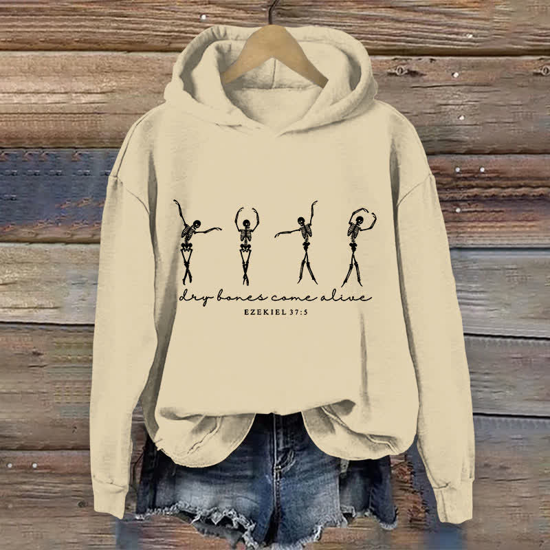 100% Cotton Women's Dancing Skeleton Man Halloween Art Print Hoodie - Apricot - US16-18(2XL) - image 1