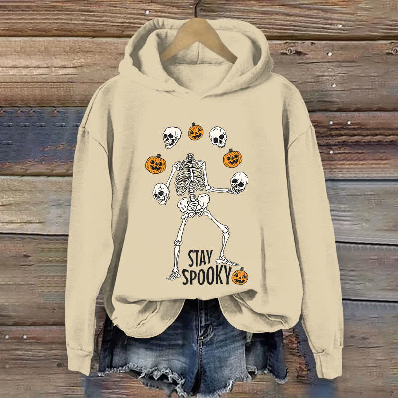 100% Cotton Women's Halloween Funny Stay Spooky Art Print Hoodie - Apricot - US16-18(2XL) - image 1
