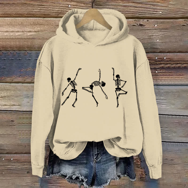 100% Cotton Women's Halloween Funny Dancing Skeleton Man Art Print Hoodie - Apricot - US16-18(2XL) - image 1