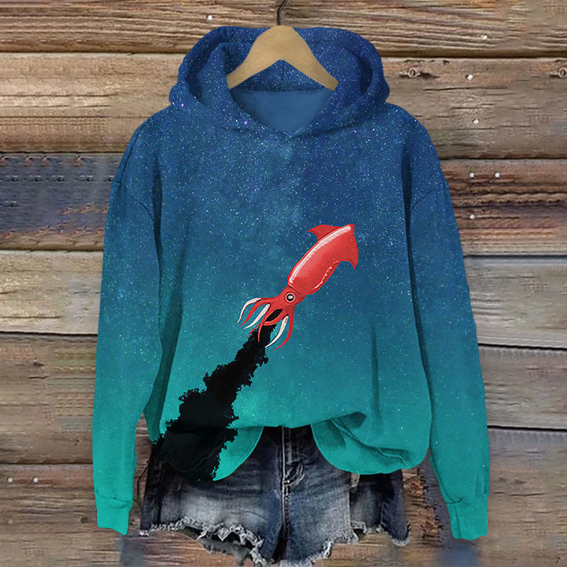 Squid Print Long Sleeve Hoodie - Multicolor - US44-46(8XL) - image 1