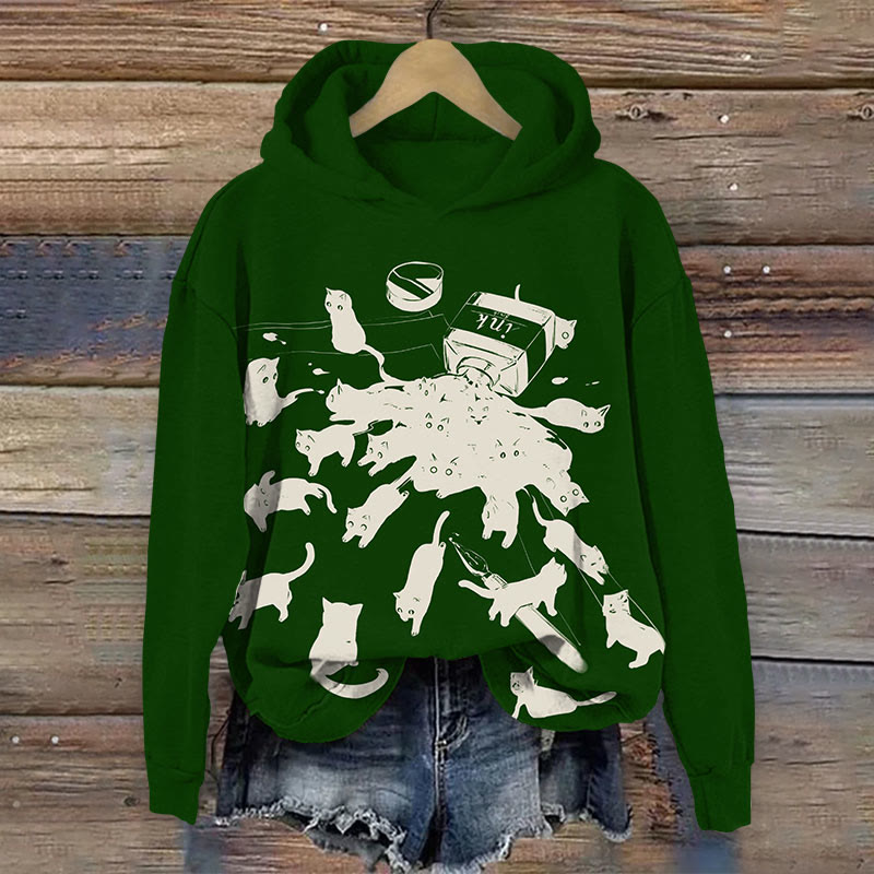 Fun Poured Cat Ink Print Long Sleeve Hoodie - Dark Green - US44-46(8XL) - image 1