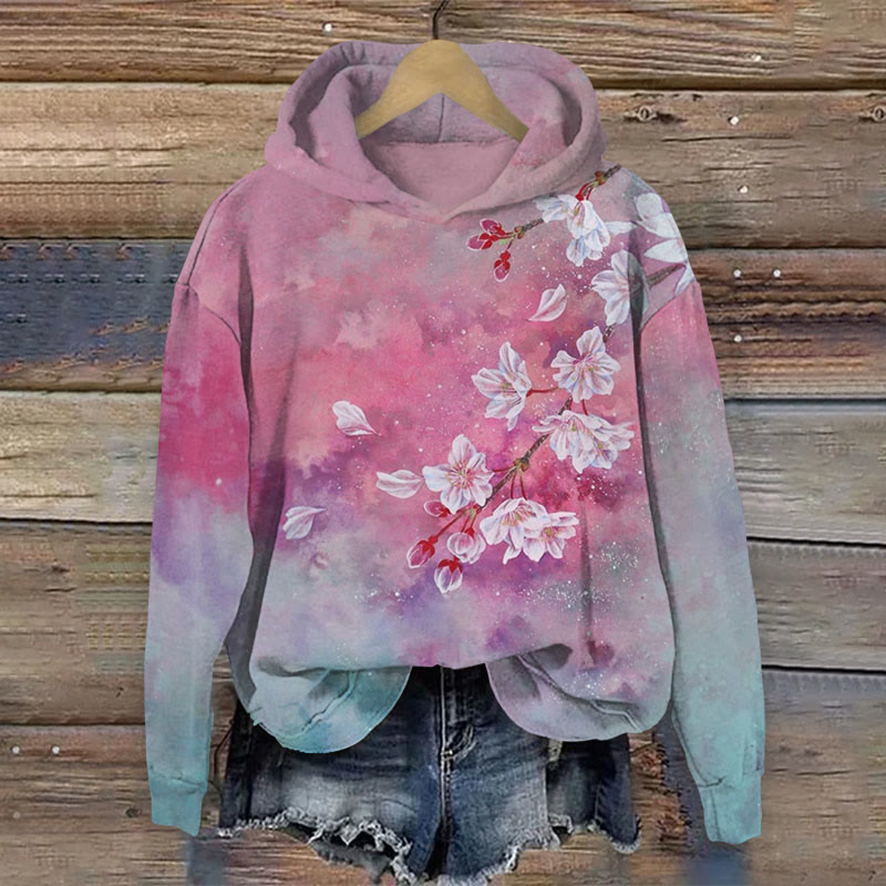 Japanese Style Fwatercolor Floral Print Long Sleeve Hoodie - Multicolor - US44-46(8XL) - image 1
