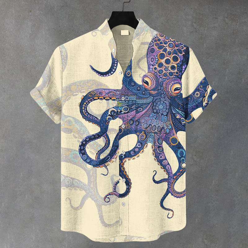Men's Unique Exquisite Octopus Pattern Print Casual Shirt - Apricot - 5XL - image 1