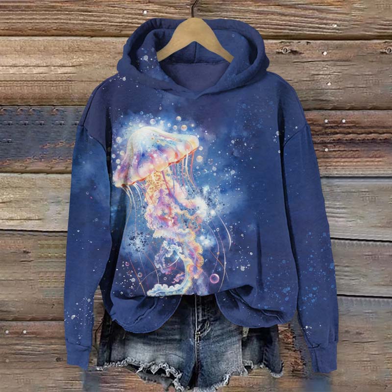 Fantasy Rain Drops Jellyfish Print Long Sleeve Hoodie - Blue - US44-46(8XL) - image 1