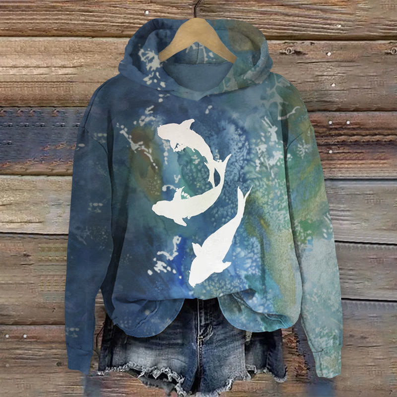 Ocean Fishes Print Long Sleeve Hoodie - Green - US44-46(8XL) - image 1