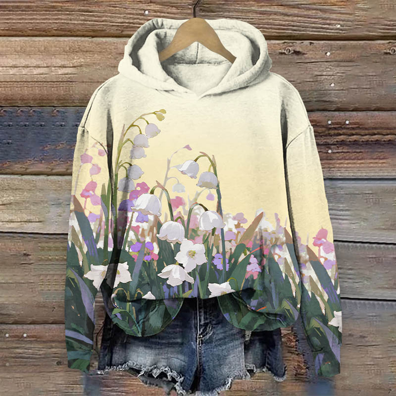 Ombre Campanula Blossom Art Print Long Sleeve Hoodie - Yellow - US44-46(8XL) - image 1