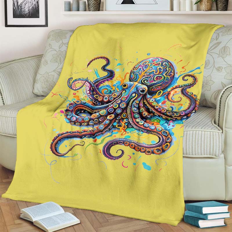 Vintage Rainbow Octopus Art Print Blanket - Yellow - 100*150cm - image 3