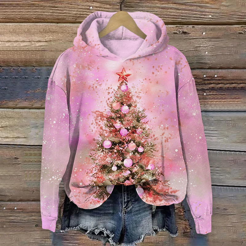 Glitter Christmas Tree Print Long Sleeve Hoodie - Purple - US44-46(8XL) - image 1