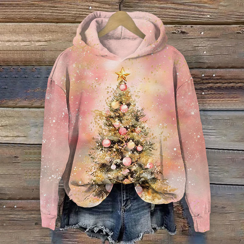 Glitter Christmas Tree Print Long Sleeve Hoodie - Pink - US44-46(8XL) - image 2