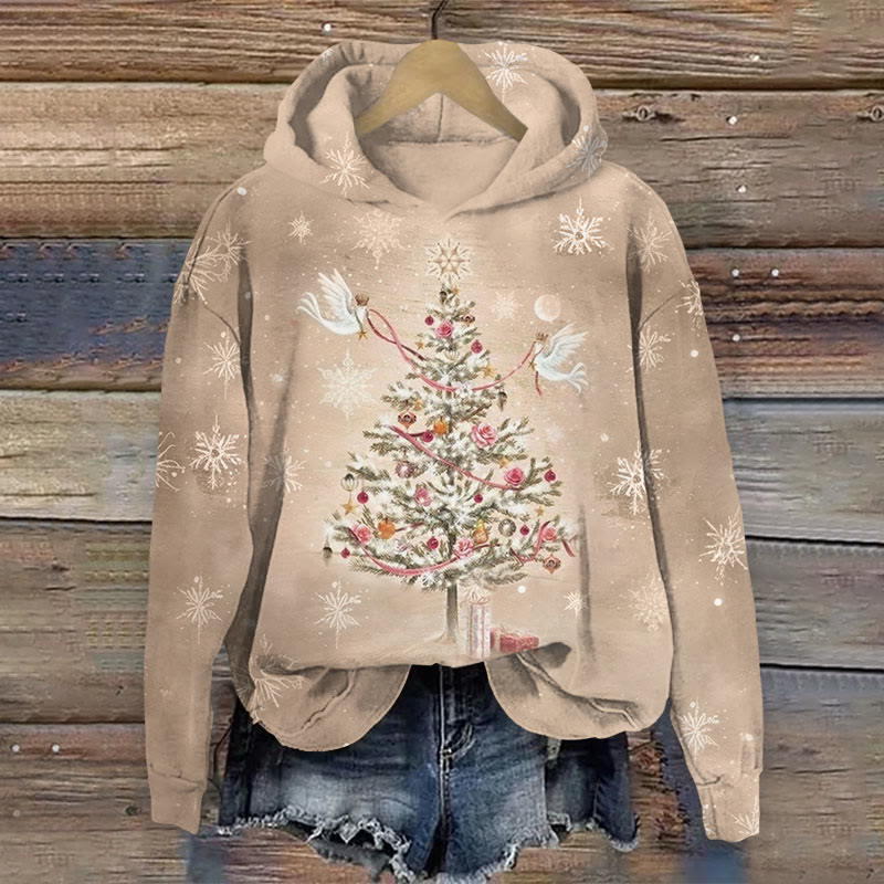 Glitter Christmas Tree Print Long Sleeve Hoodie - Apricot - US44-46(8XL) - image 1