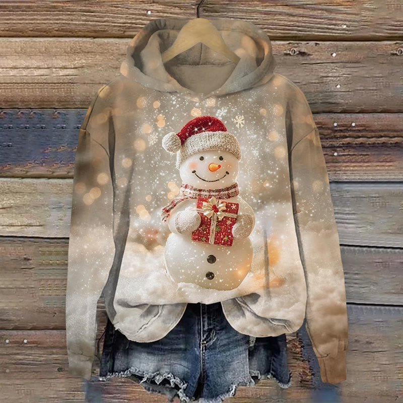 Christmas Snowman Recieved Gift Print Long Sleeve Hoodie - Camel - US44-46(8XL) - image 1