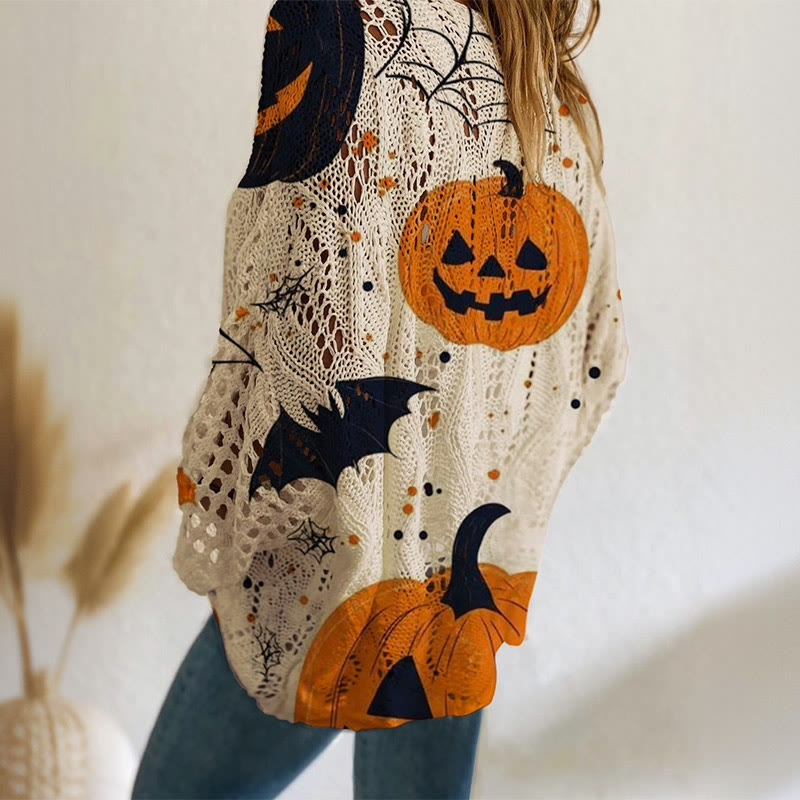 Hollow Halloween Pumpkin And Bat Print Sweater - image 2