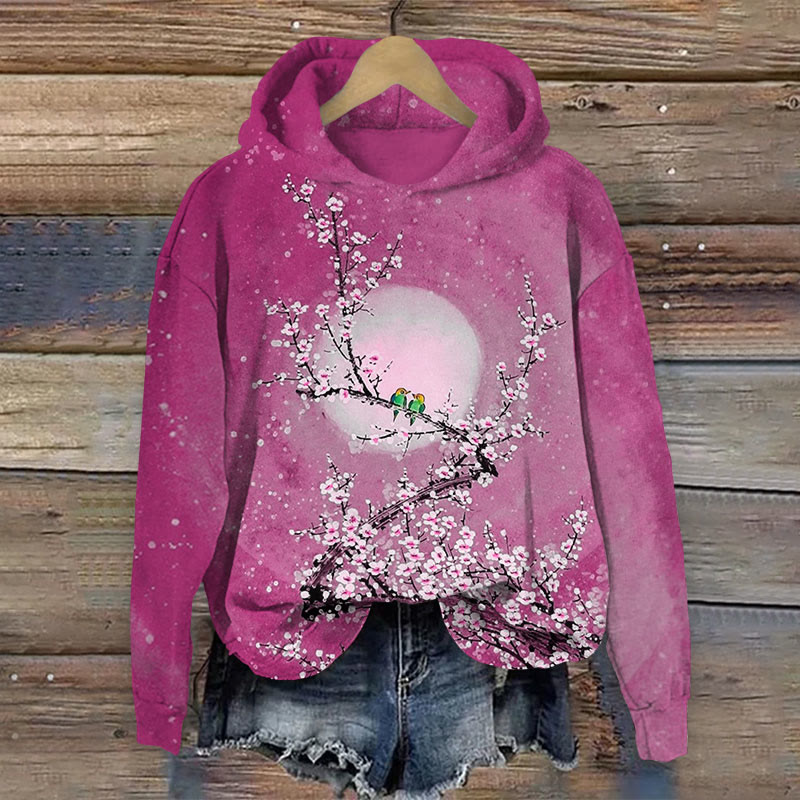 Waterclor Floral Bloomimg Print Long Sleeve Hoodie - Rose - US44-46(8XL) - image 1
